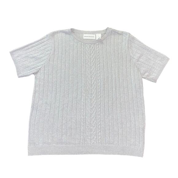 Alfred Dunner Size Medium Blouse Silver Metallic Sparkly Short Sleeve Holiday - Picture 2 of 10